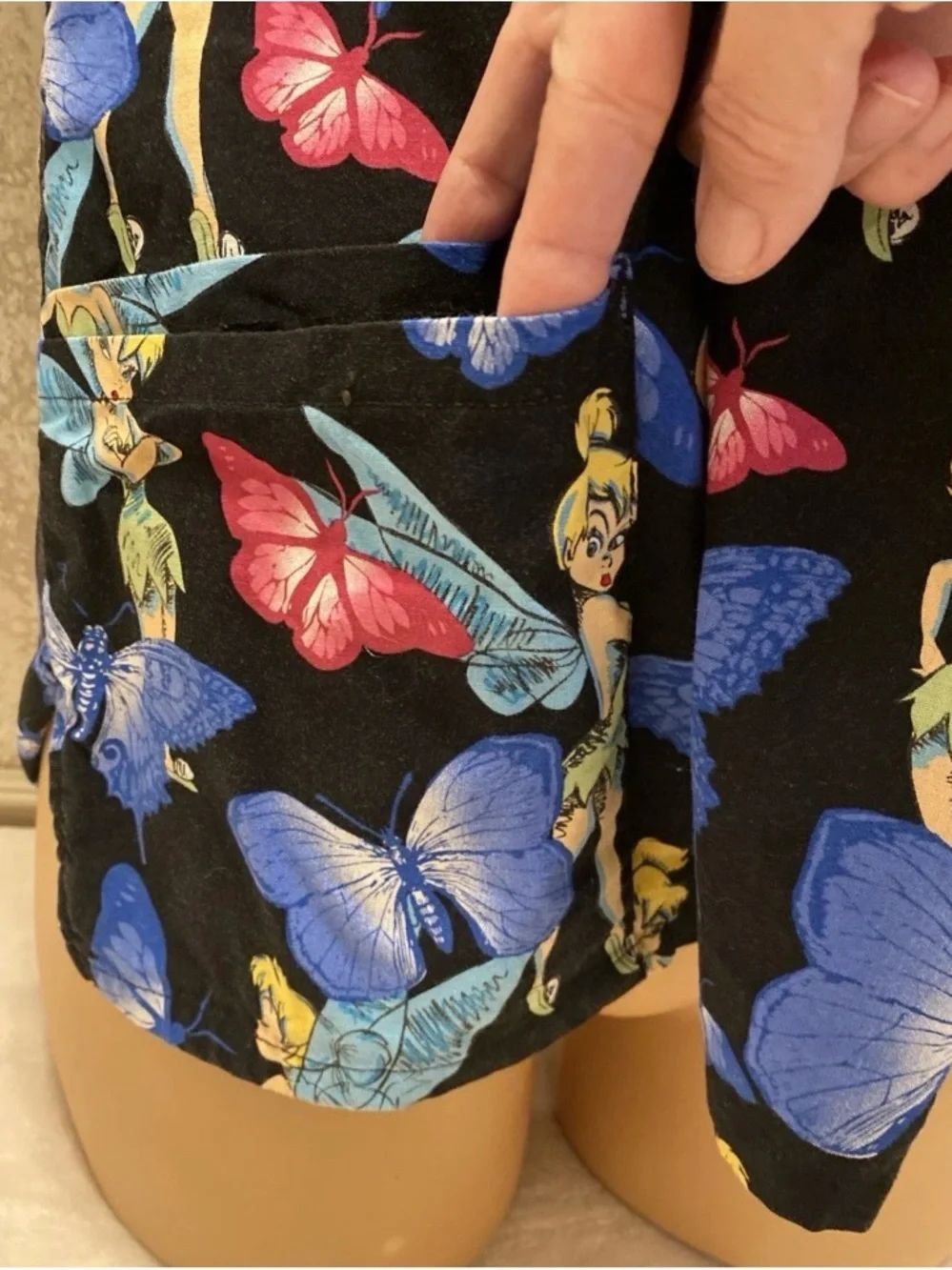 Disney Black V-Neck Short Sleeve Scrub Top with Blue & Pink Butterfly Print